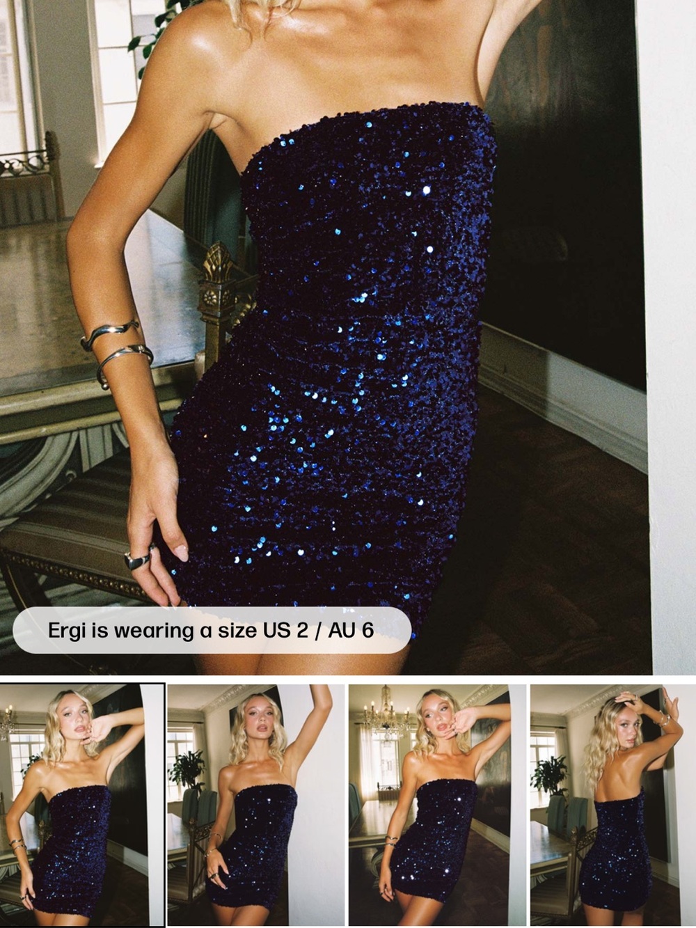 NWT Princess Polly Eldoni Strapless Mini Dress Navy Sequin Size US 6
